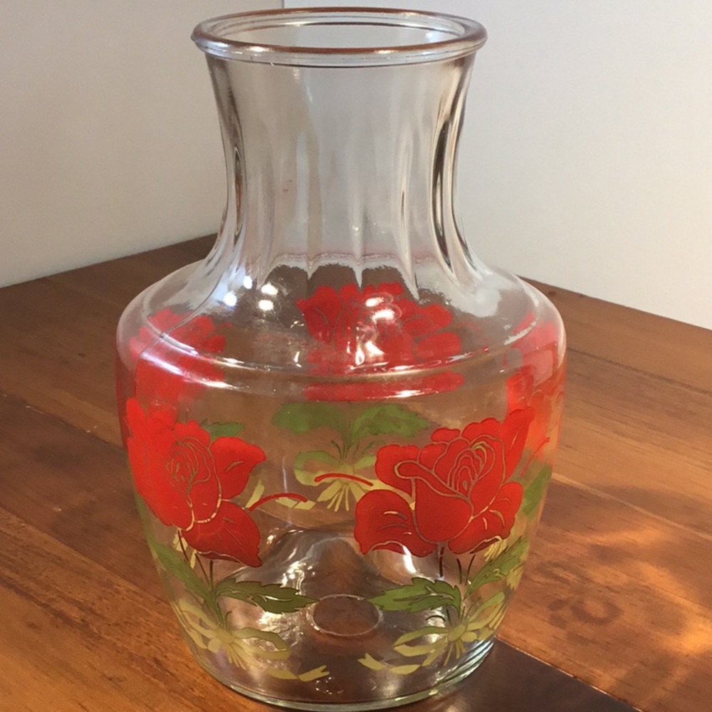 Vintage Anchor Hocking Red Rose Carafe Decanter